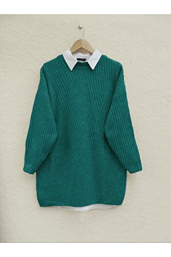 Modamorfo Yürüme Knitwear Diamond Patterned Knitwear Tunic - Emerald