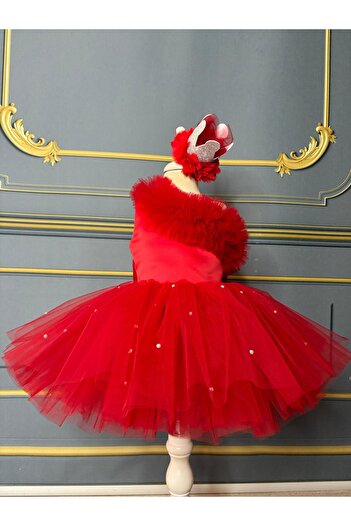 shop Red Girl's One Shoulder Tutu Dress with Pearl Detail Red Dress