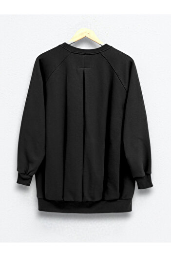 Modamorfo Dreifädiges Raster-Sweatshirt mit Rundhalsausschnitt – Schwarz