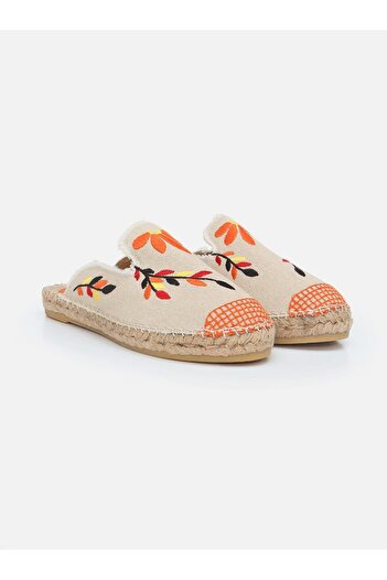 Su Espadril Marat Ekru Turuncu Nakışlı Espadril Terlik