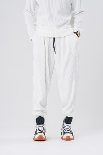 go gang own Ribbed Elastic Waist and Leg Pleated Loose Baggy