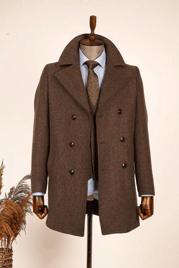 Guild Kavala Double Breasted Diagonal Khaki Wool Coat