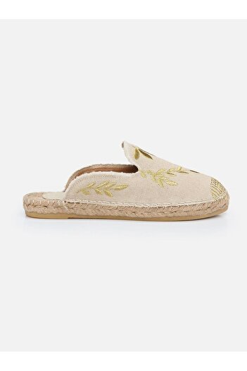 Su Espadril Marat Ekru Altın Nakışlı Espadril Terlik