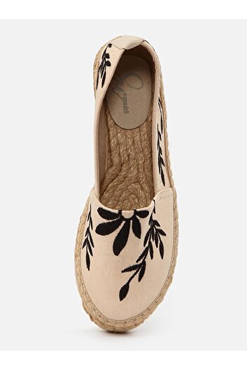 Su Espadril Nataly Ekru Siyah Kadın Düz Espadril