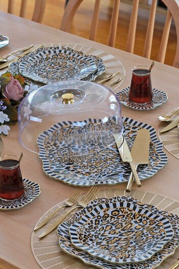 Glore Leopard Gold Gilded Glass Cake Bowl