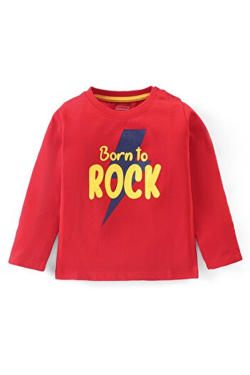 Babyhug Babyhug Cotton Knit Full Sleeves T-Shirt Text Print - Red
