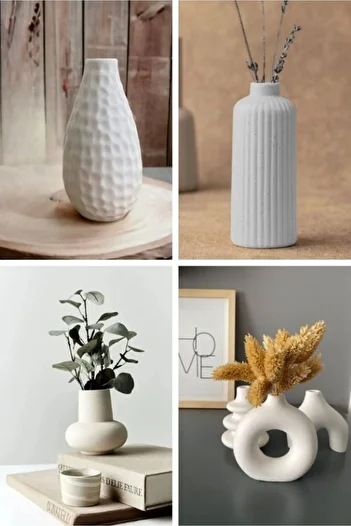 muffag Set of 4 6 Objects - Minimal Patterned Striped Vase Decorative Bohemian Figurine