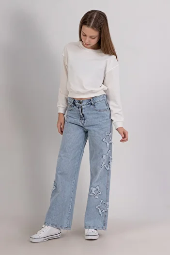 DMB BOYS & GIRLS Girls' Cotton Embroidered Wide Leg Jeans