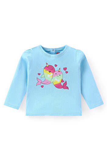 Babyhug 100% Cotton Knit Full Sleeves T-Shirt With Graphics - Blue