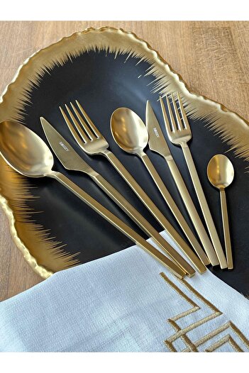 ROSSEV 42 Pieces Carre Titanium Matte Gold Cutlery Set - Ckb
