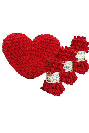 Alize 3 Pcs 428 Medium Gray Puffy Heart Pillow and 400g. Bead Fiber Set