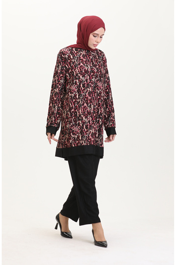sefamerve Plum Black Tunic and Pants Set - 0542-03