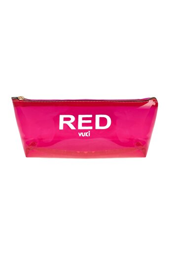 VUKİ Red Colored Transparent Zipper Pencil Case & Makeup Bag