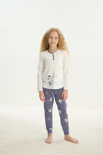 Sevim Girl's Long Sleeve Ecru Pajama Suit C4T9N6O8