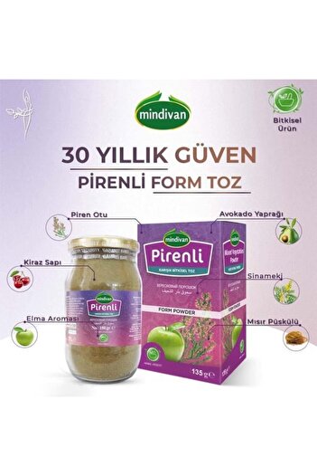 Mindivan Pirenli Form Toz 135 gr Elma Tozu Diyet Destek Ürünü 2 Adet