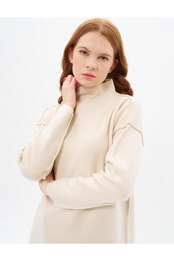 Kayra Stone Colored Boat Neck Knitwear Tunic