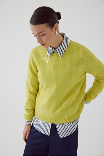 Exquise Sequin Detailed Crew Neck Cashmere Sweater - Regular Fit