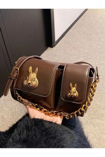 Katusa Women's Brown Squirrel Accessory Detailed Design Baguette Bag