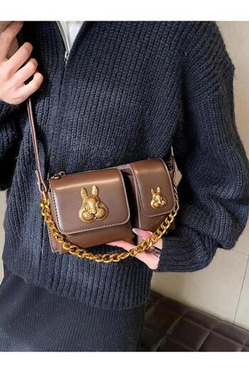 Katusa Women's Brown Squirrel Accessory Detailed Design Baguette Bag