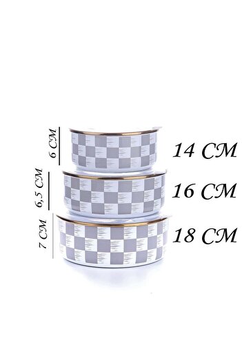 By Hanedan Gray Checkered Patterned Enamel Storage and Frying Pot