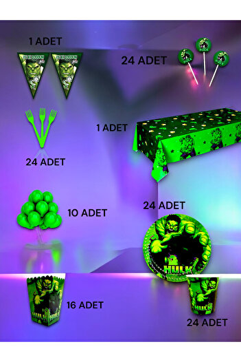 VibeHome Hulk Themed Luxury Set for 24 - Birthday Party and Fun Events