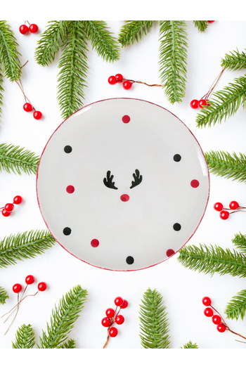 Ganita home Newyear Deer Cake Plate - Set of 2 Round Plates 19 cm