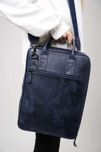 MFT Leather Design Genuine Leather Unisex Laptop & Briefcase |   Safari 2717 Tiguan Navy Blue