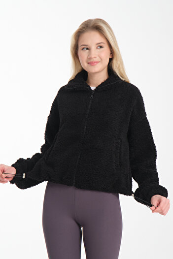 Store Women's Stand Collar Plush Elastic Double Pocket Personality Jacket - Fleece Cardigan Sweatshirt