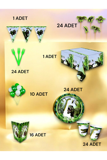 VibeHome Dinosaur Themed Luxury Set for 24 - Birthday Party and Fun Events
