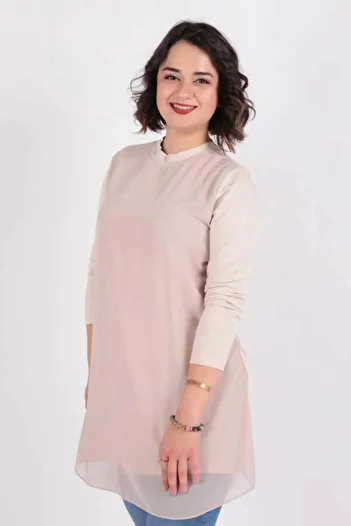 Puane Women's Long Sleeve Front Chiffon Detailed Tunic Lingerie 102690