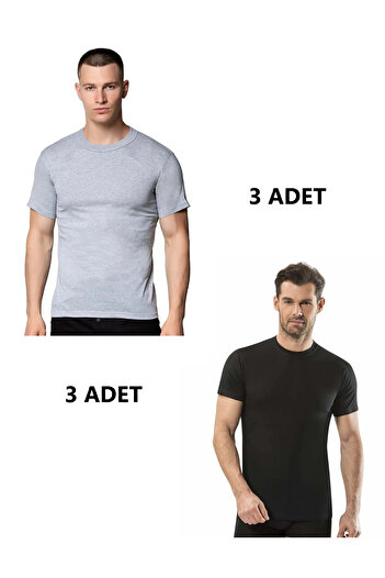 SİERNA 6-Piece Men's Combed Cotton Colorful Crew Neck Undershirt Undershirt Srn-002988