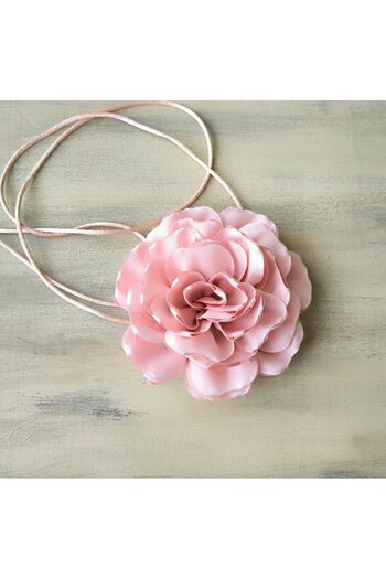 karantuhafiye Pendant/Choker Necklace/Double Layer Fabric Flower Necklace(powder)(10 cm)