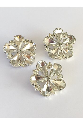 karantuhafiye Stone Button Clover Model Set of 3 Silver