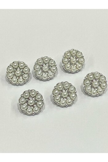 karantuhafiye Classic Pearl Model Button / Silver/Metallized (plastic) / Set of 6 / 1.7 cm