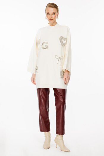 Ghisa Ecru Knitwear Tunic - Stone Embroidered