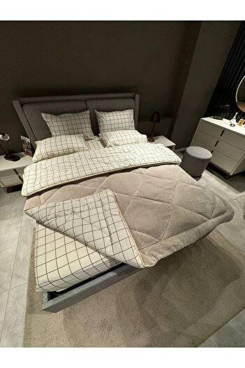 Shopyteks Double Cream Square Welsoft Sleeping Set Double Sided 195X215