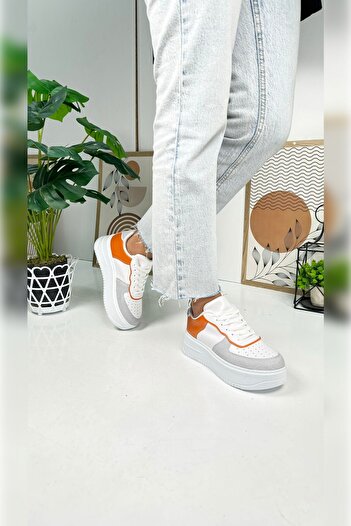 İmerShoes Casual Women's White Sneaker Lace-Up Lightweight Thick Flat Sole Walking Sports Shoes 451
