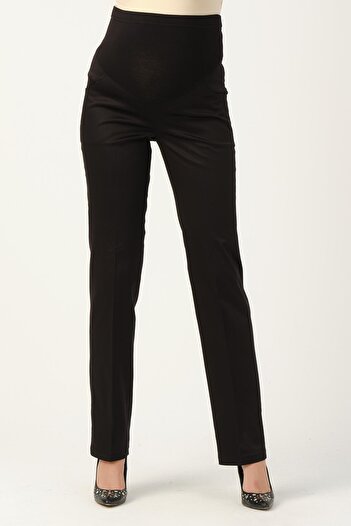 BUSA Flexible Wide Leg Gabardine Maternity Pants with High Waist and Abdominal Band - Black