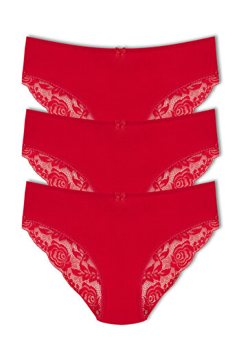 HNX Red Back Half Lace High Waist Women's Panties 3-Piece