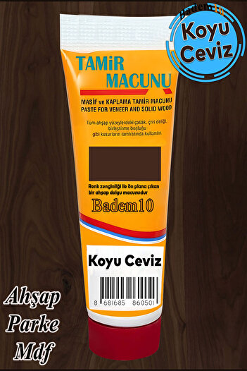 Badem10 Ahşap Mobilya Parke Tamir Dolgusu Macunu (200 GR KOYU CEVİZ) Çatlak Çizik Giderici Kullanıma Hazır