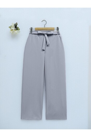 Modamorfo Double Fabric Waist Belted Wide Leg Trousers -Grey