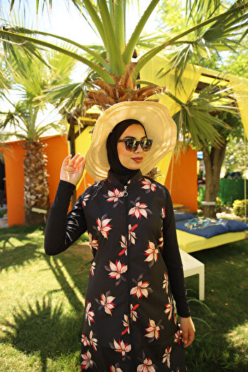 Remsa Mayo Red Leaf Zippered Hijab Swimsuit