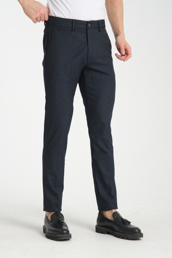 Frappoli Kalın Çizgili Desenli Erkek Yandan Cepli Klasik Bel Slim Fit Chino Pantolon