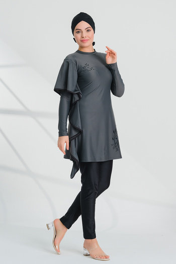 Remsa Mayo Lycra Full Covered Hijab Μαγιό Tuna Grey 2239