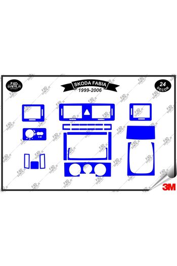 FD Damla Etiket Skoda Fabia 1999-2006 Consolă torpedo - Set 24 bucăți albastru cu finisaj mahon pe piept