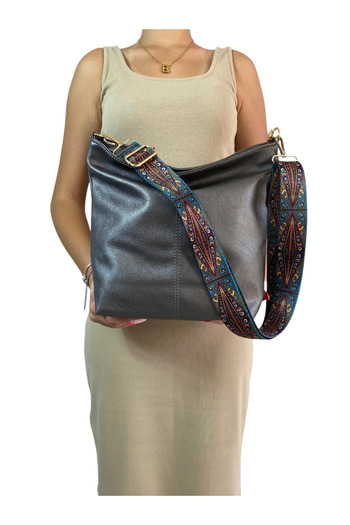 Gloria Settems Anthracite Women's Shoulder Bag Accessory with Column Strap