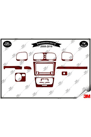 FD Damla Etiket Pentru Volkswagen Golf 6 2008-2016 Garnitură Consolă Torpedo - Set de 14 bucăți din furnir de mahon
