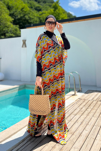 Remsa Mayo Colorful Knitwear Knitted Single Kaftan Pareo - Remsa Hijab Swimsuit 430-T10