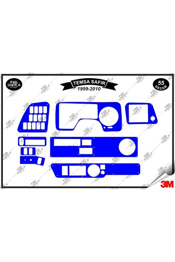 FD Damla Etiket Temsa Safir Torpido Consolă Trim - Set de finisare din mahon pentru piept 55 piese - Albastru