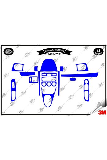 FD Damla Etiket Renault Symbol 2009-2011 Albastru 18 bucăți Set de finisare pentru consola de torpedo din mahon